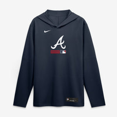 Atlanta Braves Nike Authentic Collection Dri-FIT Long Sleeve Hooded T-Shirt - Navy - Nike Discount