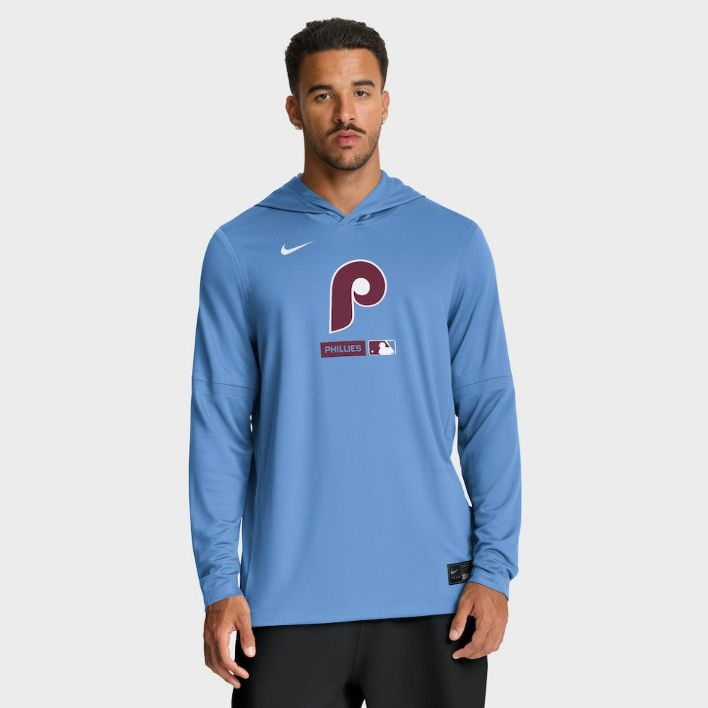 Philadelphia Phillies Nike Authentic Collection Dri-FIT Long Sleeve Hooded T-Shirt - Light Blue - Nike Discount