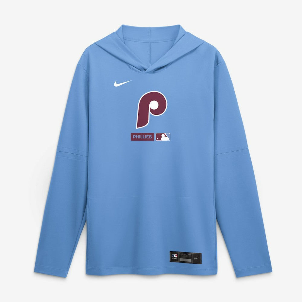 Philadelphia Phillies Nike Authentic Collection Dri-FIT Long Sleeve Hooded T-Shirt - Light Blue - Nike Discount