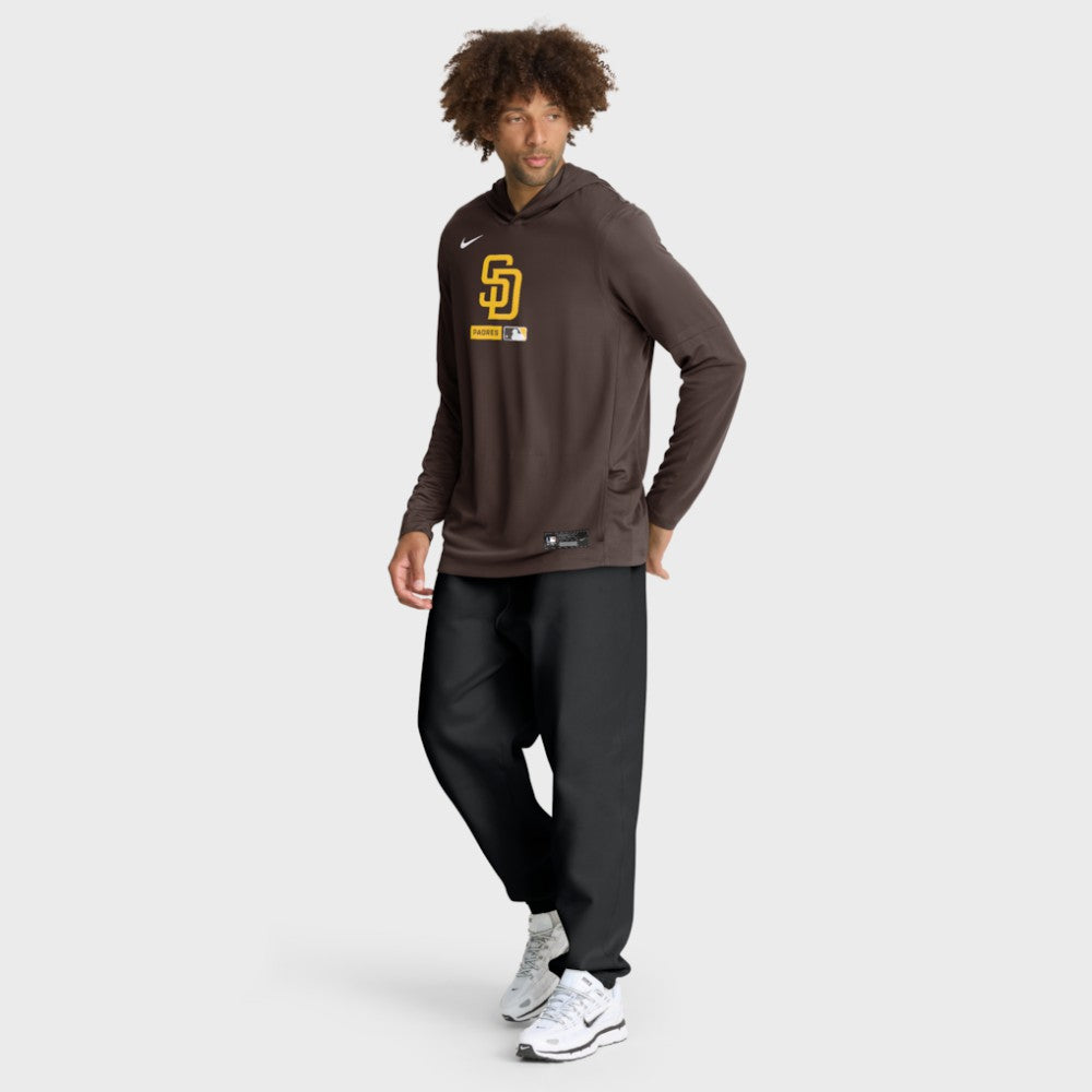 San Diego Padres Nike Authentic Collection Dri-FIT Long Sleeve Hooded T-Shirt - Brown - Nike Discount
