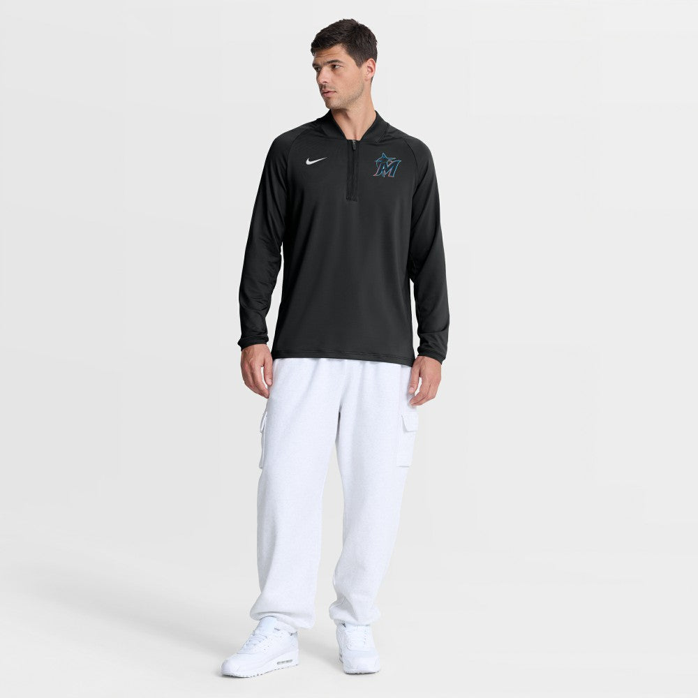 Miami Marlins Nike Authentic Collection Dri-FIT Raglan Half-Zip Pullover - Black - Nike Sale