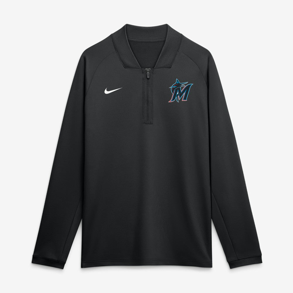 Miami Marlins Nike Authentic Collection Dri-FIT Raglan Half-Zip Pullover - Black - Nike Sale
