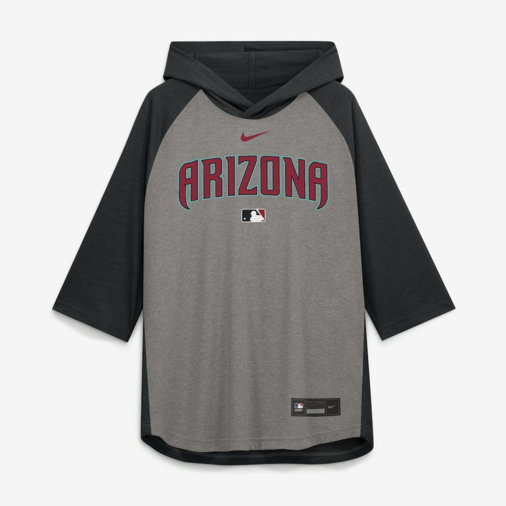 Arizona Diamondbacks Nike Authentic Collection Flux Dri-FIT Raglan 3/4-Sleeve Hooded T-Shirt - Gray - Nike Lifestyle