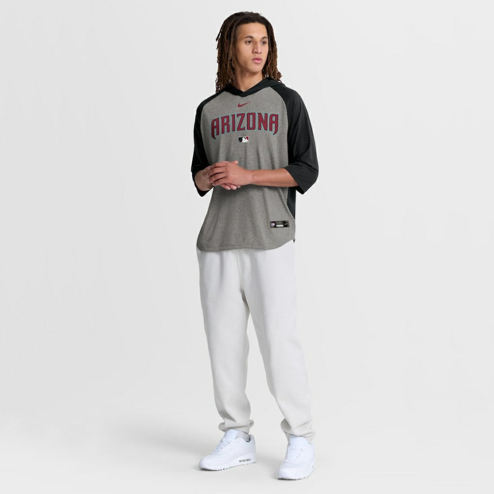 Arizona Diamondbacks Nike Authentic Collection Flux Dri-FIT Raglan 3/4-Sleeve Hooded T-Shirt - Gray - Nike Lifestyle