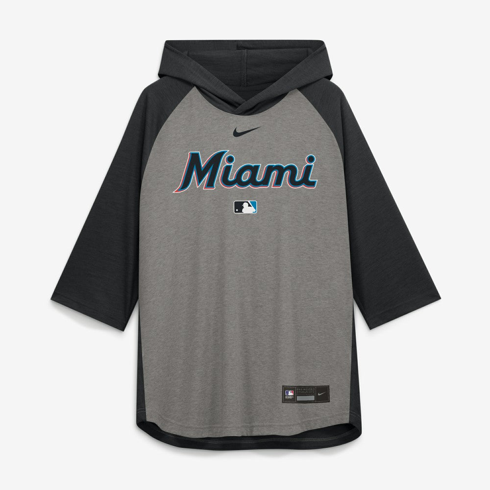 Miami Marlins Nike Authentic Collection Flux Dri-FIT Raglan 3/4-Sleeve Hooded T-Shirt - Gray - Nike Online
