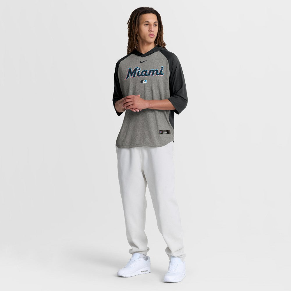 Miami Marlins Nike Authentic Collection Flux Dri-FIT Raglan 3/4-Sleeve Hooded T-Shirt - Gray - Nike Online