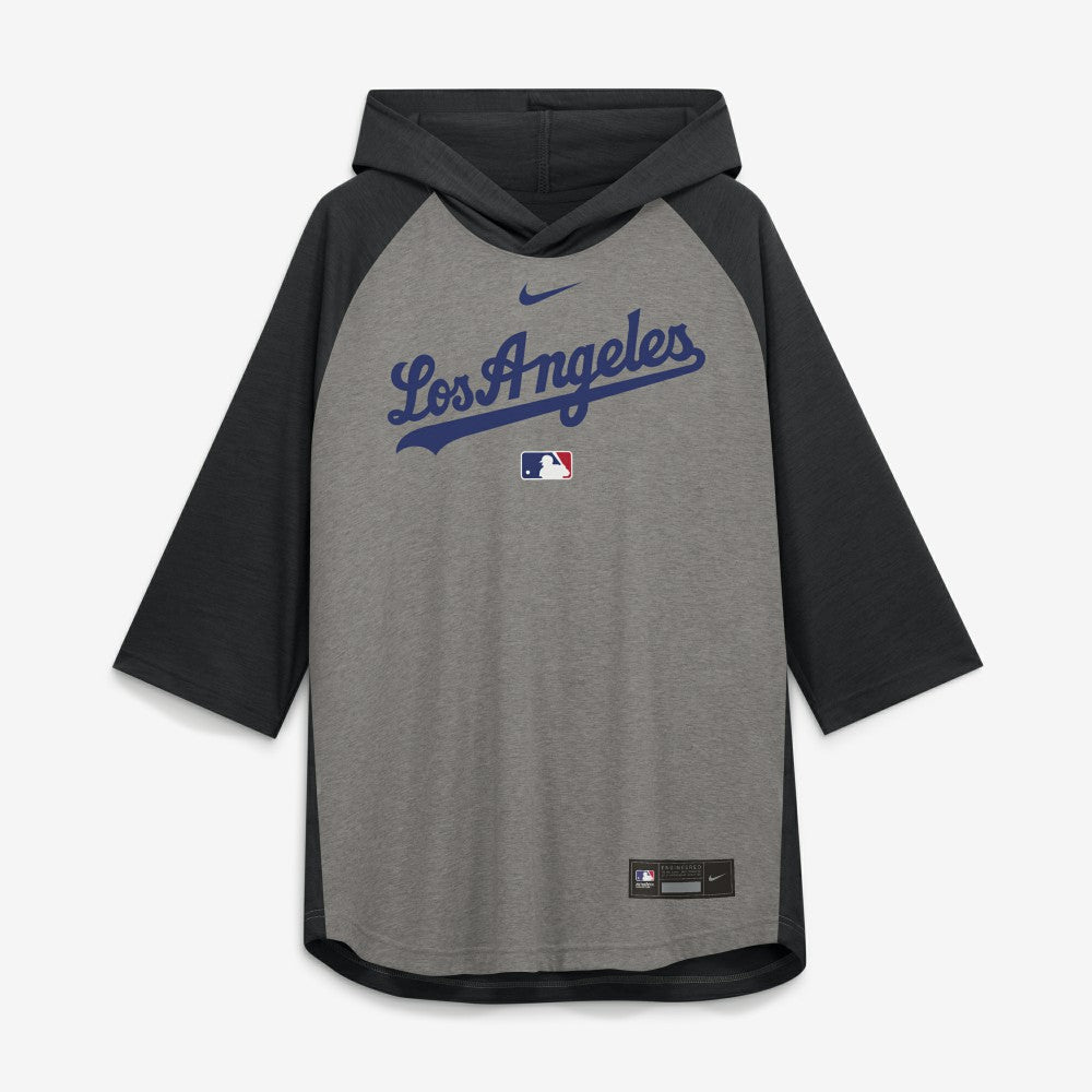 Los Angeles Dodgers Nike Authentic Collection Flux Dri-FIT Raglan 3/4-Sleeve Hooded T-Shirt - Gray - Nike Sale