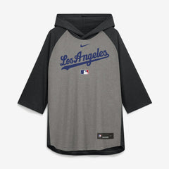 Los Angeles Dodgers Nike Authentic Collection Flux Dri-FIT Raglan 3/4-Sleeve Hooded T-Shirt - Gray - Nike Sale