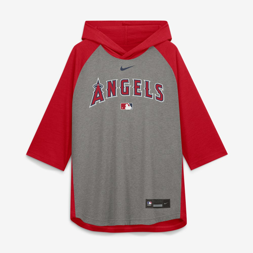 Los Angeles Angels Nike Authentic Collection Flux Dri-FIT Raglan 3/4-Sleeve Hooded T-Shirt - Gray - Nike Online