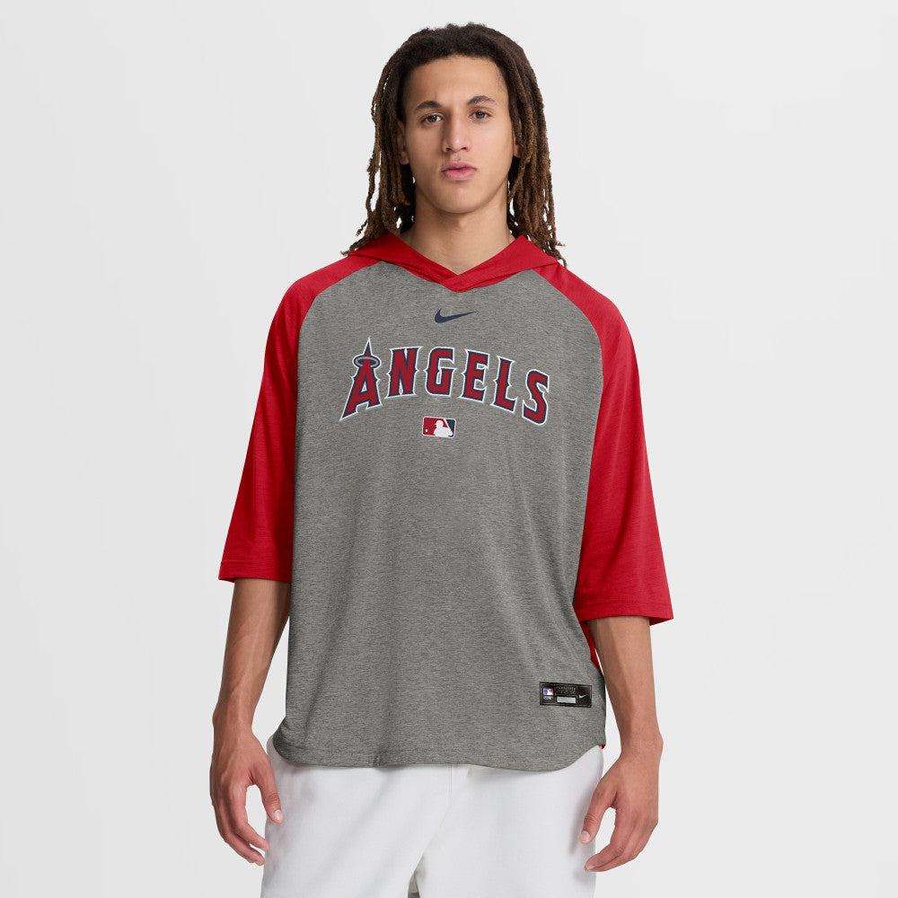 Los Angeles Angels Nike Authentic Collection Flux Dri-FIT Raglan 3/4-Sleeve Hooded T-Shirt - Gray - Nike Online