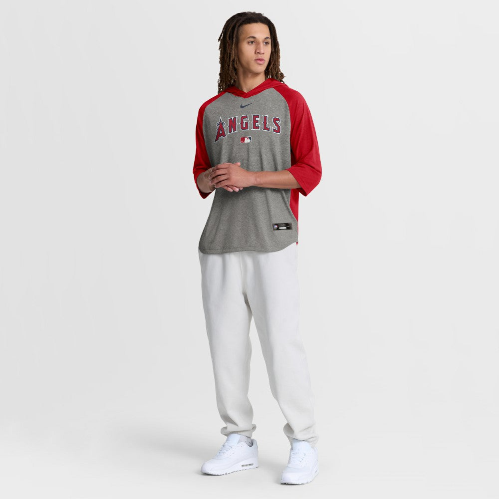 Los Angeles Angels Nike Authentic Collection Flux Dri-FIT Raglan 3/4-Sleeve Hooded T-Shirt - Gray - Nike Online