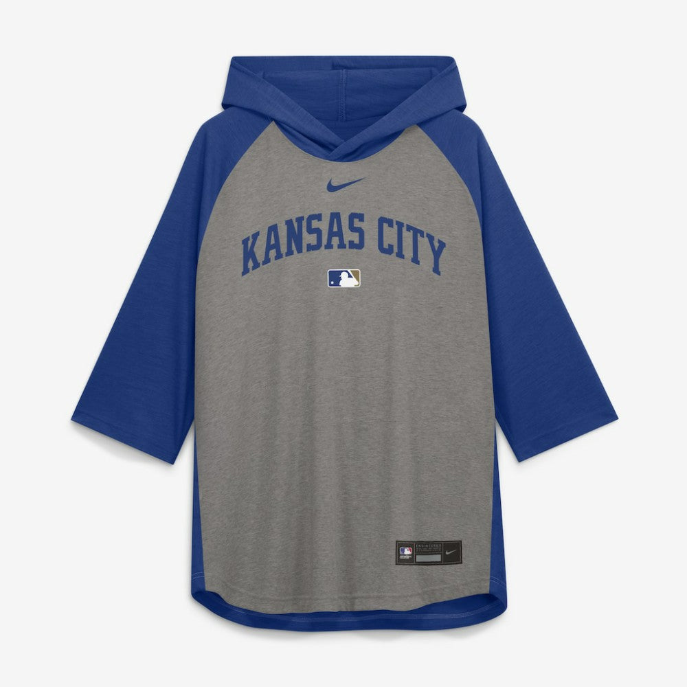Kansas City Royals Nike Authentic Collection Flux Dri-FIT Raglan 3/4-Sleeve Hooded T-Shirt - Gray - Nike on Sale