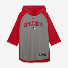Cincinnati Reds Nike Authentic Collection Flux Dri-FIT Raglan 3/4-Sleeve Hooded T-Shirt - Gray - Nike on Sale