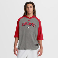 Cincinnati Reds Nike Authentic Collection Flux Dri-FIT Raglan 3/4-Sleeve Hooded T-Shirt - Gray - Nike on Sale