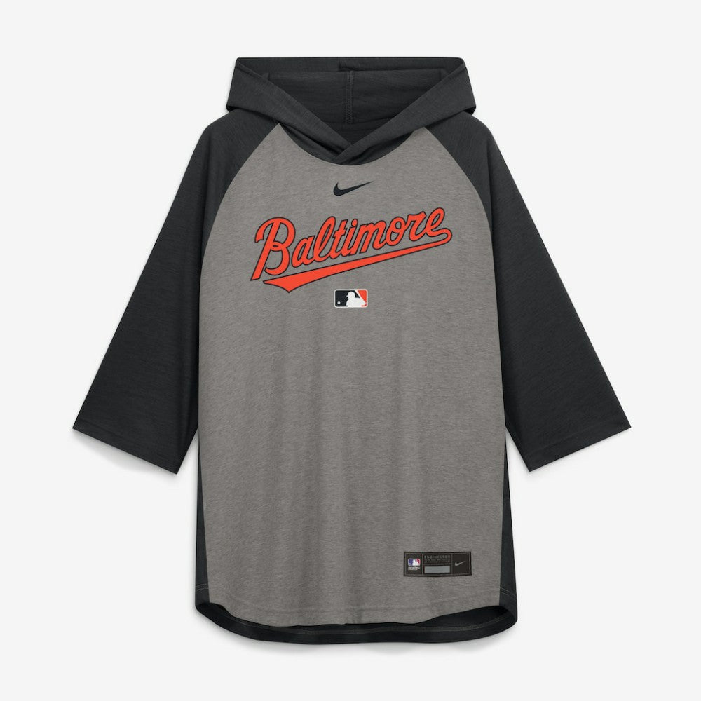 Baltimore Orioles Nike Authentic Collection Flux Dri-FIT Raglan 3/4-Sleeve Hooded T-Shirt - Gray - Nike on Sale