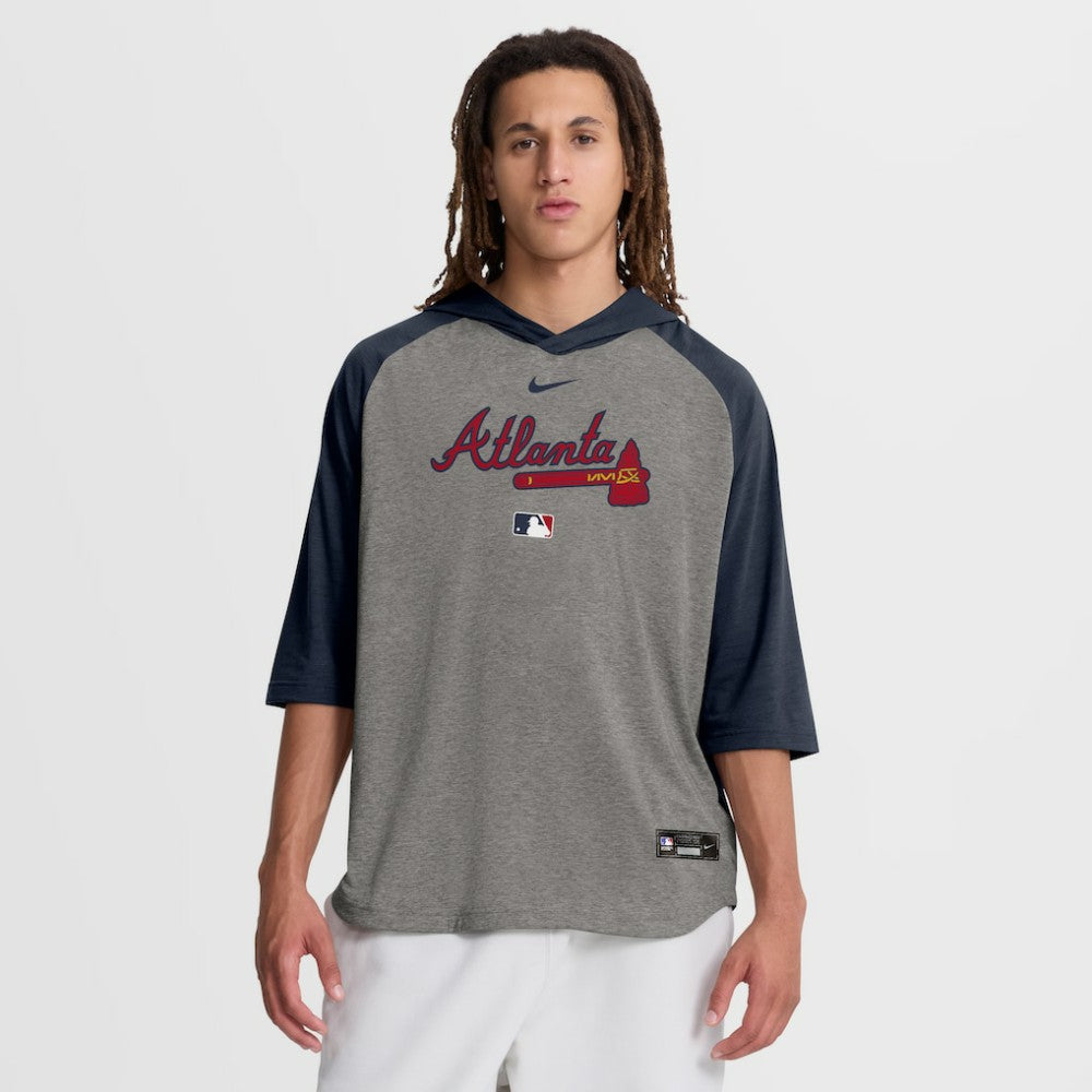 Atlanta Braves Nike Authentic Collection Flux Dri-FIT Raglan 3/4-Sleeve Hooded T-Shirt - Gray - Nike Sale