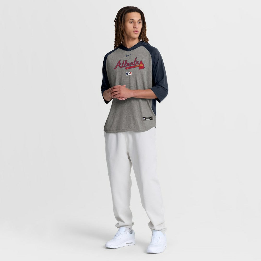 Atlanta Braves Nike Authentic Collection Flux Dri-FIT Raglan 3/4-Sleeve Hooded T-Shirt - Gray - Nike Sale