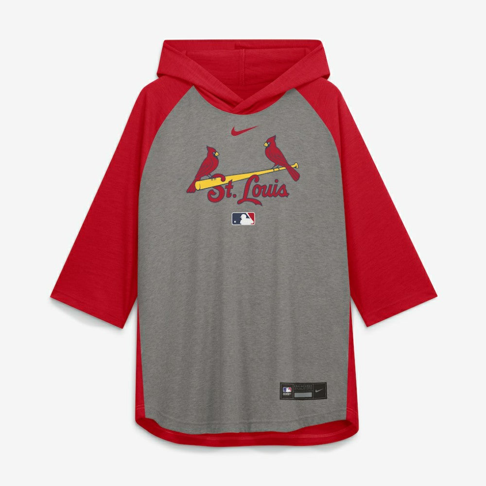 St. Louis Cardinals Nike Authentic Collection Flux Dri-FIT Raglan 3/4-Sleeve Hooded T-Shirt - Gray - Nike Lifestyle