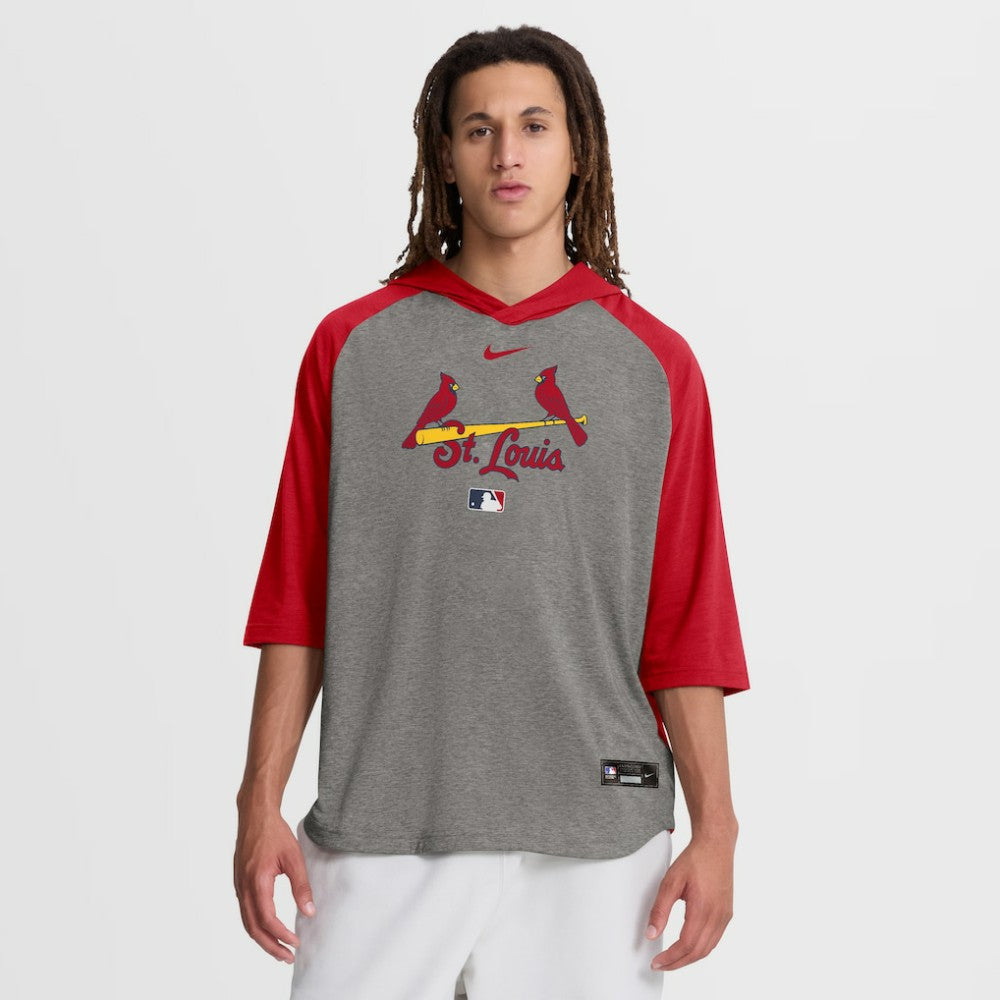 St. Louis Cardinals Nike Authentic Collection Flux Dri-FIT Raglan 3/4-Sleeve Hooded T-Shirt - Gray - Nike Lifestyle