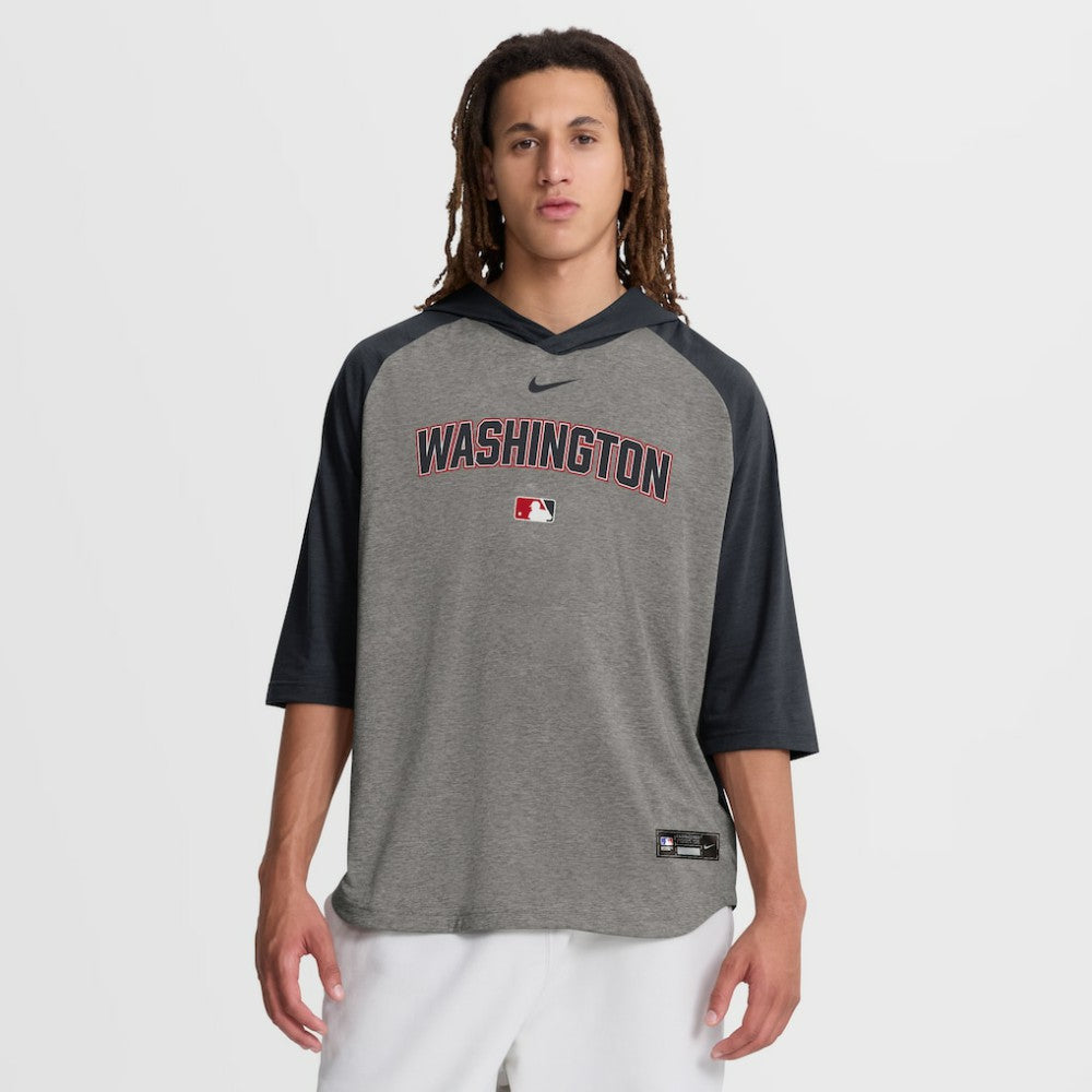 Washington Nationals Nike Authentic Collection Flux Dri-FIT Raglan 3/4-Sleeve Hooded T-Shirt - Gray - Nike Discount