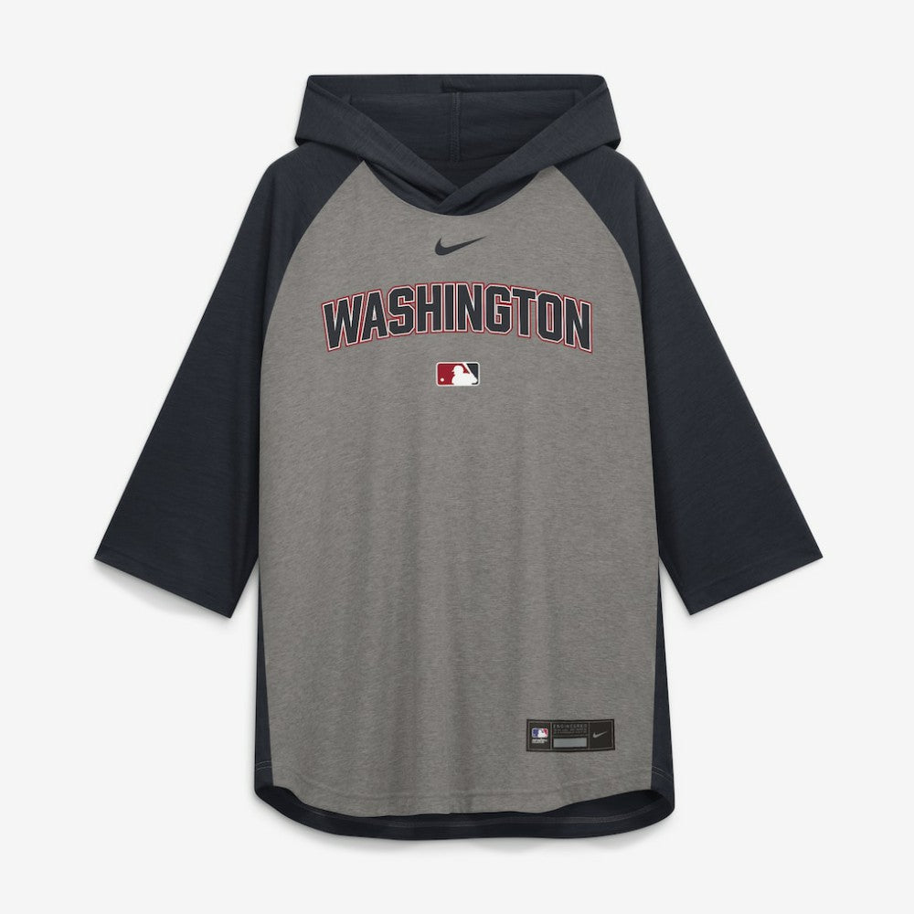 Washington Nationals Nike Authentic Collection Flux Dri-FIT Raglan 3/4-Sleeve Hooded T-Shirt - Gray - Nike Discount