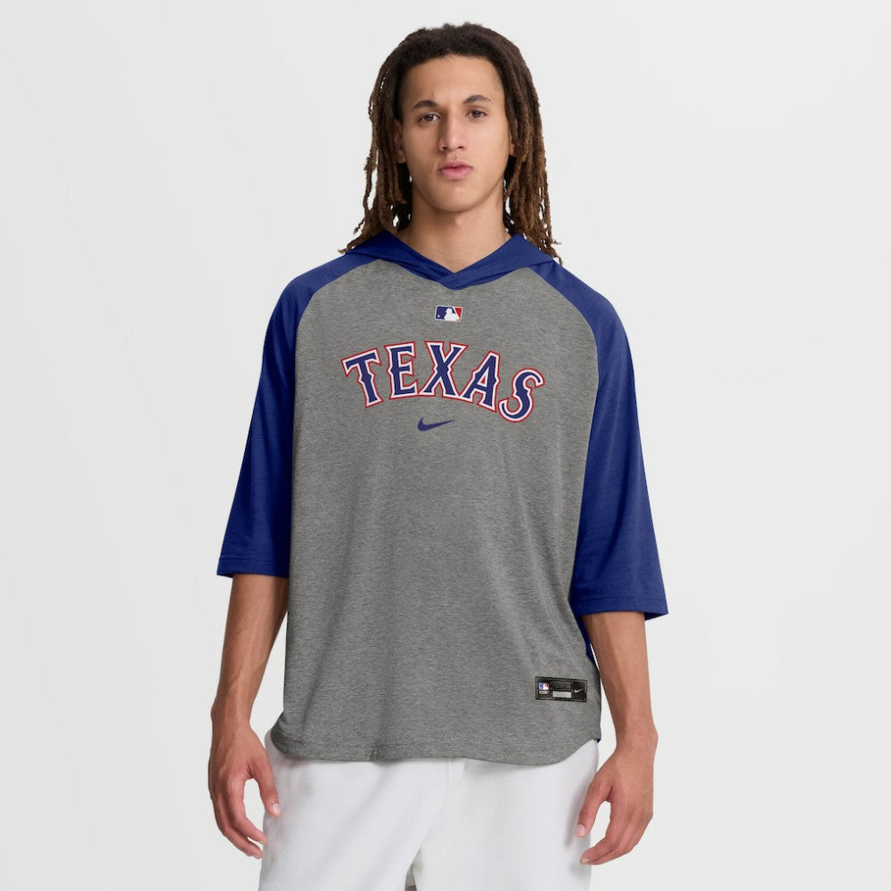 Texas Rangers Nike Authentic Collection Flux Dri-FIT Raglan 3/4-Sleeve Hooded T-Shirt - Gray - Nike Online