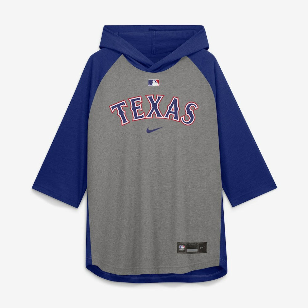 Texas Rangers Nike Authentic Collection Flux Dri-FIT Raglan 3/4-Sleeve Hooded T-Shirt - Gray - Nike Online
