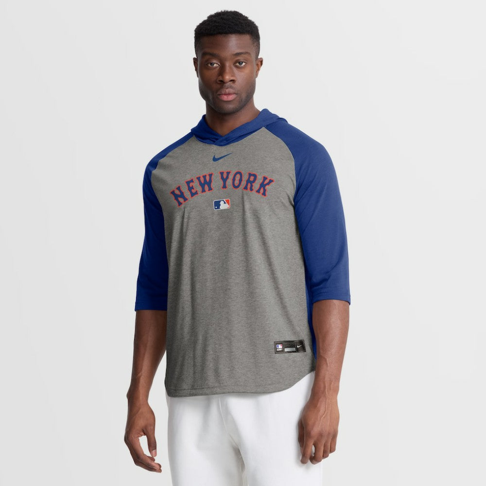 New York Mets Nike Authentic Collection Flux Dri-FIT Raglan 3/4-Sleeve Hooded T-Shirt - Gray - Nike on Sale