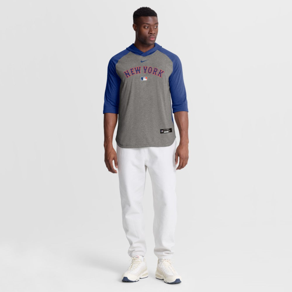 New York Mets Nike Authentic Collection Flux Dri-FIT Raglan 3/4-Sleeve Hooded T-Shirt - Gray - Nike on Sale