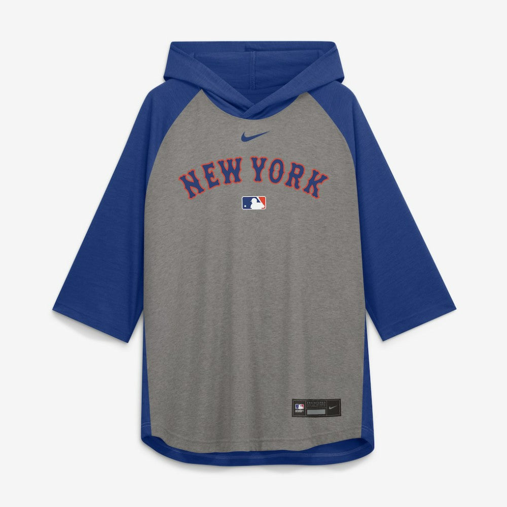 New York Mets Nike Authentic Collection Flux Dri-FIT Raglan 3/4-Sleeve Hooded T-Shirt - Gray - Nike on Sale