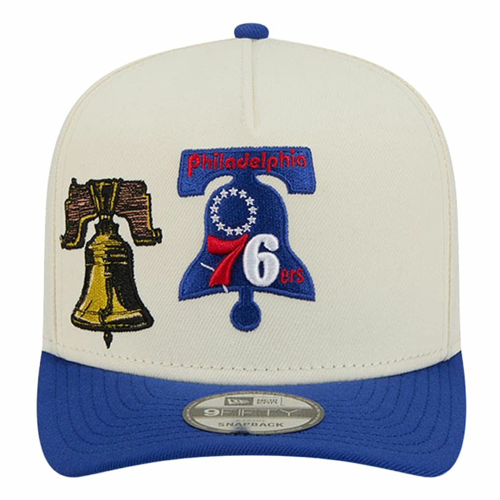 Philadelphia 76ers Illustrated Mascot 2-Toned Pre-Curved A-Frame 9FIFTY Adjustable Hat Cream | New Era discount