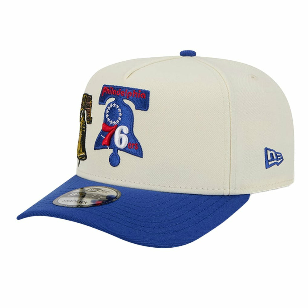 Philadelphia 76ers Illustrated Mascot 2-Toned Pre-Curved A-Frame 9FIFTY Adjustable Hat Cream | New Era discount