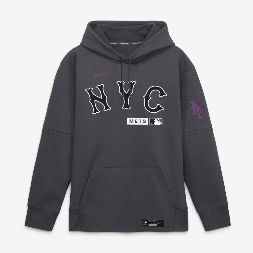 New York Mets Nike Authentic Collection City Connect Therma-FIT Hoodie - Anthracite - Nike Lifestyle