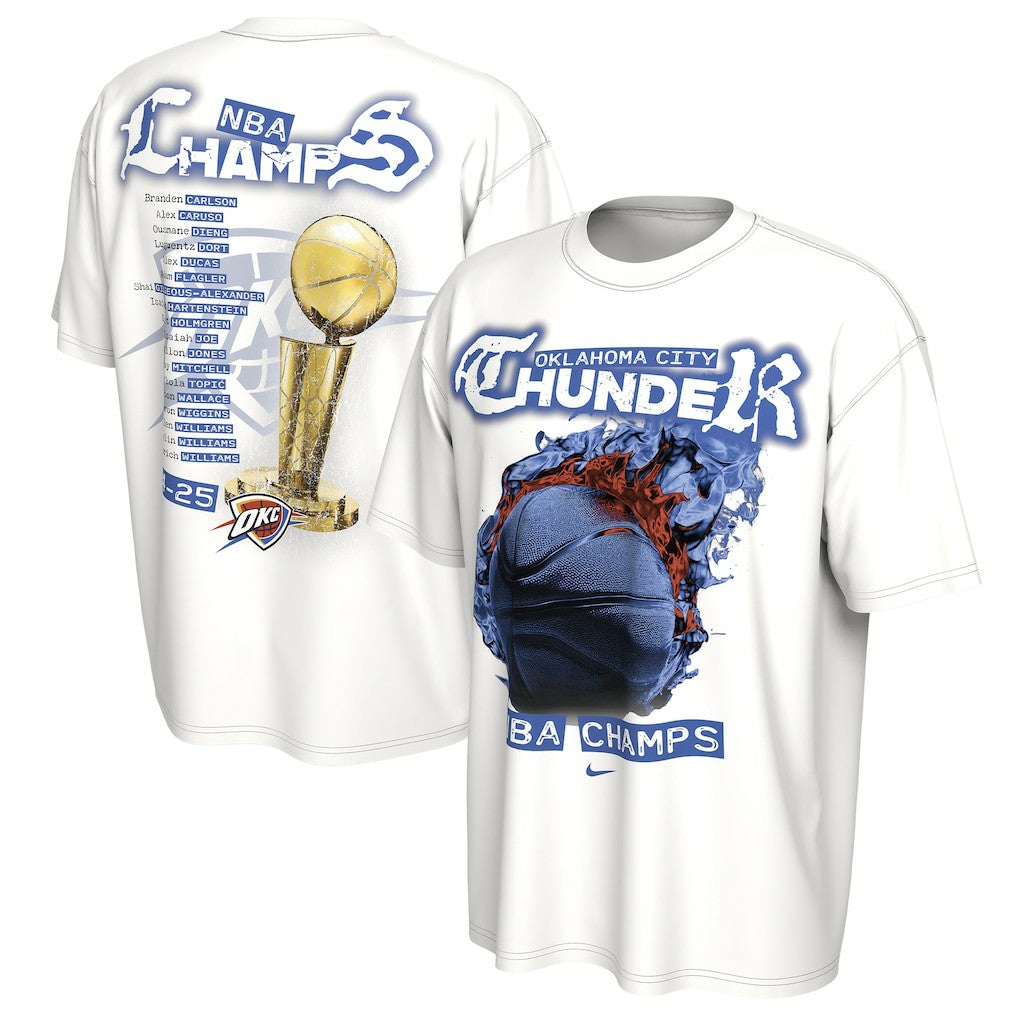 Oklahoma City Thunder Unisex 2025 NBA Finals Champions Celebration Parade Roster T-Shirt White | Nike outlet