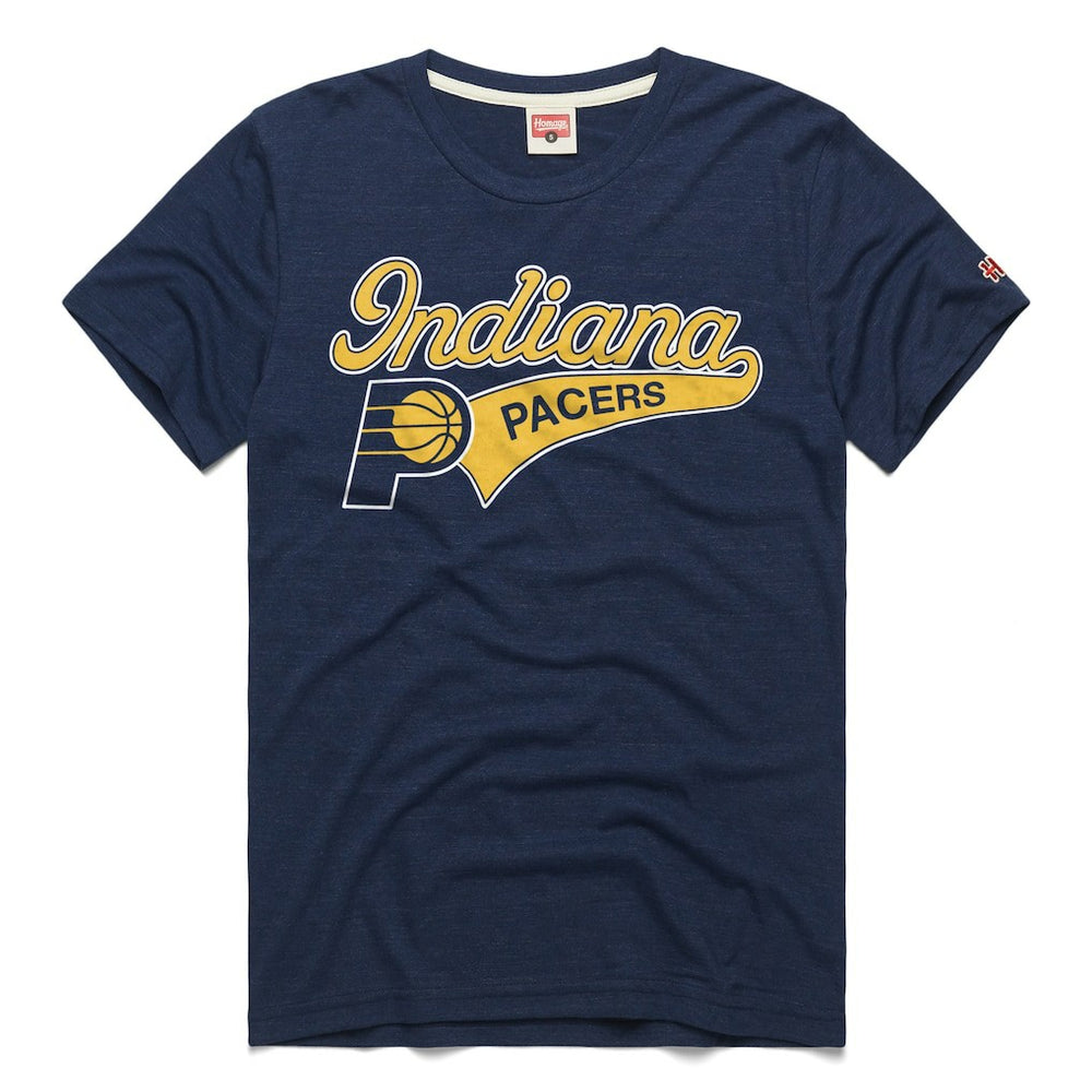 Indiana Pacers Homage Unisex Script Tri-Blend T-Shirt Navy