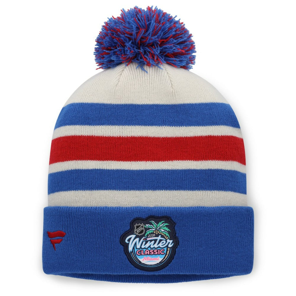 New York Rangers Fanatics 2026 NHL Winter Classic Cuffed Pom Knit Hat - Cream/Blue - NHL 203167162