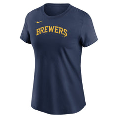 Jackson Chourio Milwaukee Brewers Nike Women's Cooperstown Collection Fuse Name & Number T-Shirt - Navy - Nike Discount