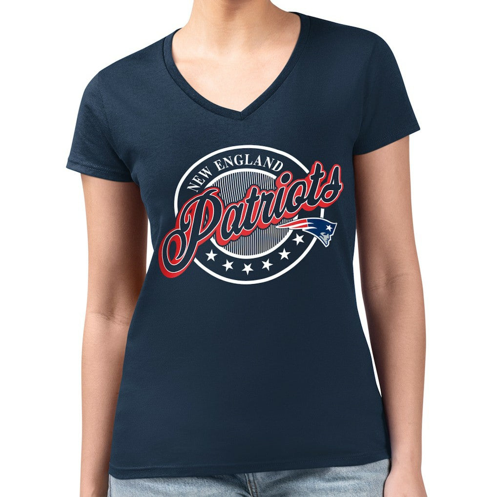 New England Patriots G-III 4Her by Carl Banks Women's Super-Slim Fit Lightweight Pinstripe Circle V-Neck T-Shirt Navy
