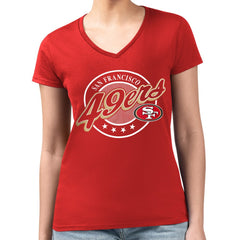 San Francisco 49ers G-III 4Her by Carl Banks Women's Super-Slim Fit Lightweight Pinstripe Circle V-Neck T-Shirt Scarlet