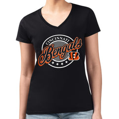 Cincinnati Bengals G-III 4Her by Carl Banks Women's Super-Slim Fit Lightweight Pinstripe Circle V-Neck T-Shirt Black