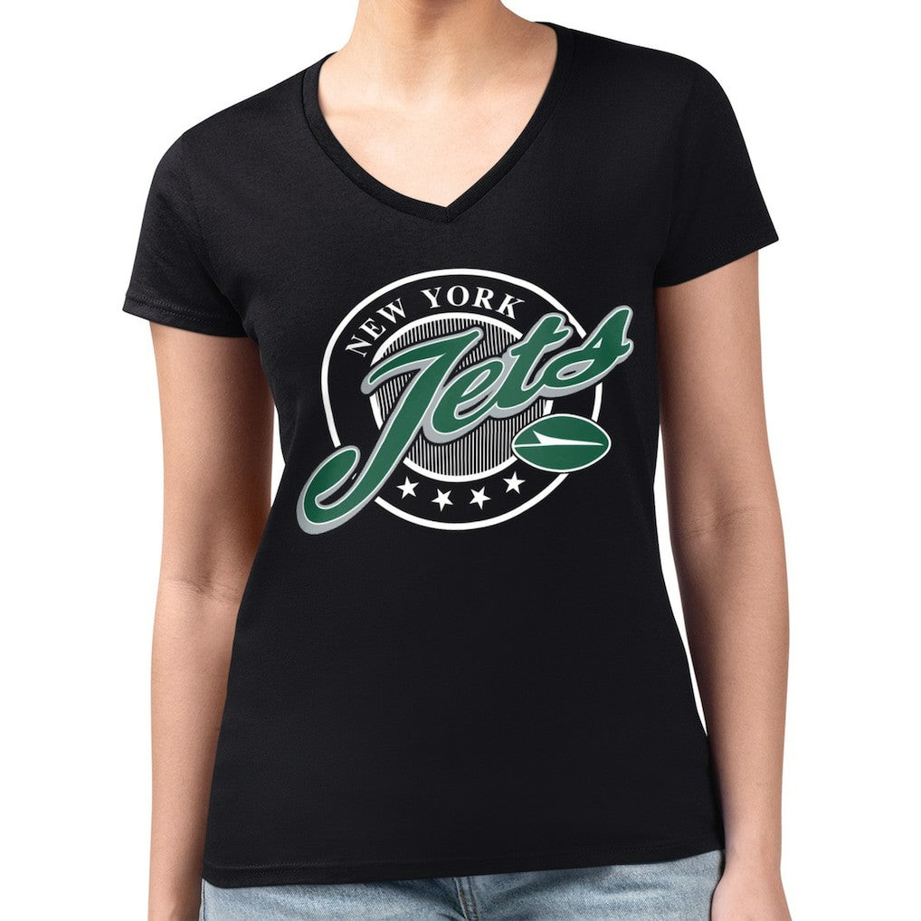 New York Jets G-III 4Her by Carl Banks Women's Super-Slim Fit Lightweight Pinstripe Circle V-Neck T-Shirt Black