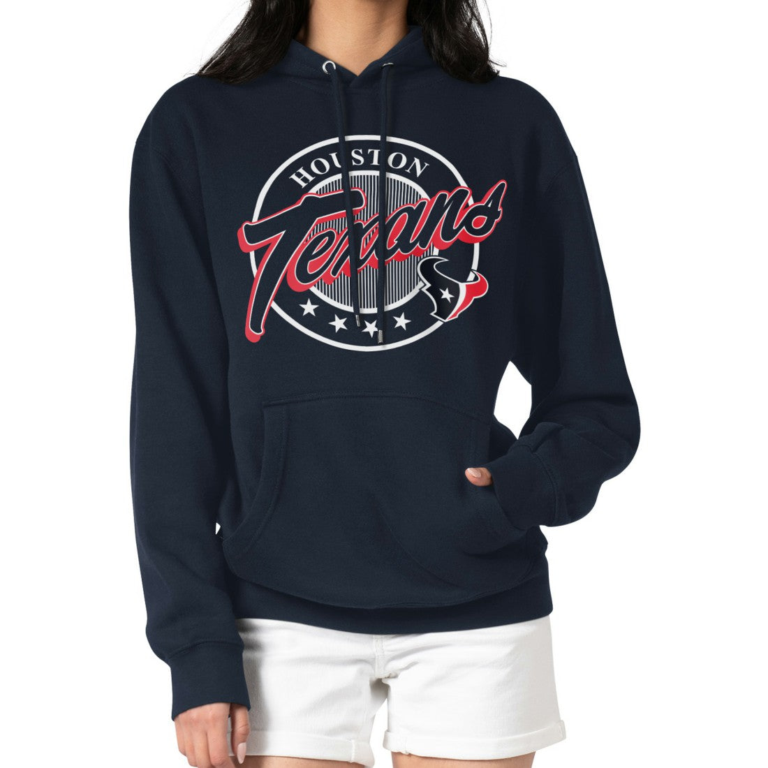 Houston Texans G-III 4Her by Carl Banks Women's Pinstripe Circle Fleece Pullover Hoodie Navy