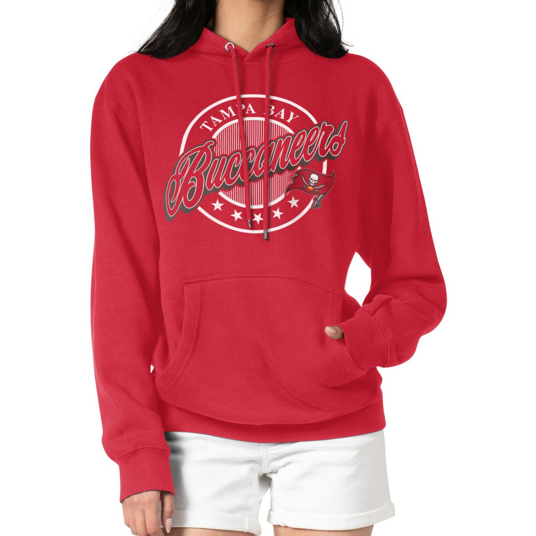 Tampa Bay Buccaneers G-III 4Her by Carl Banks Women's Pinstripe Circle Fleece Pullover Hoodie Red
