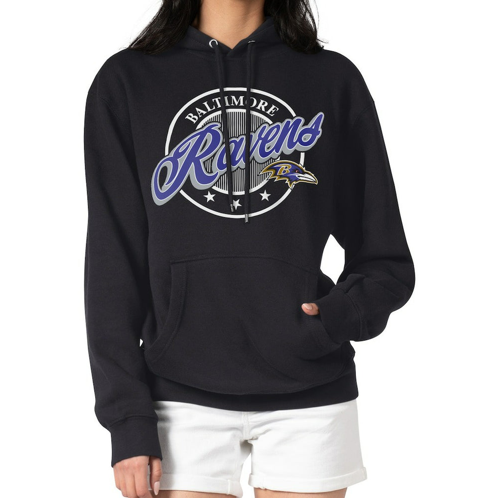 Baltimore Ravens G-III 4Her by Carl Banks Women's Pinstripe Circle Fleece Pullover Hoodie Black