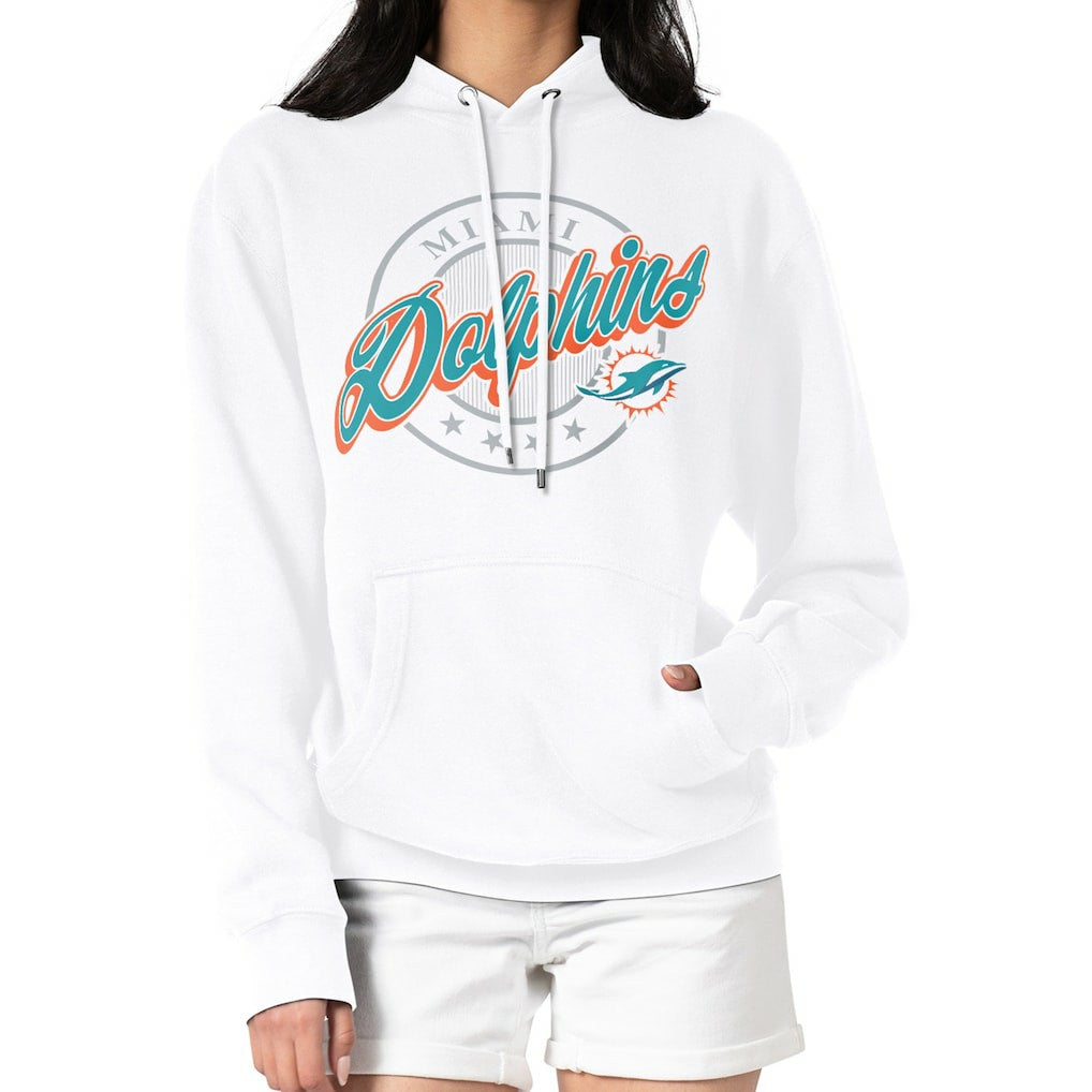 Miami Dolphins G-III 4Her by Carl Banks Women's Pinstripe Circle Fleece Pullover Hoodie White