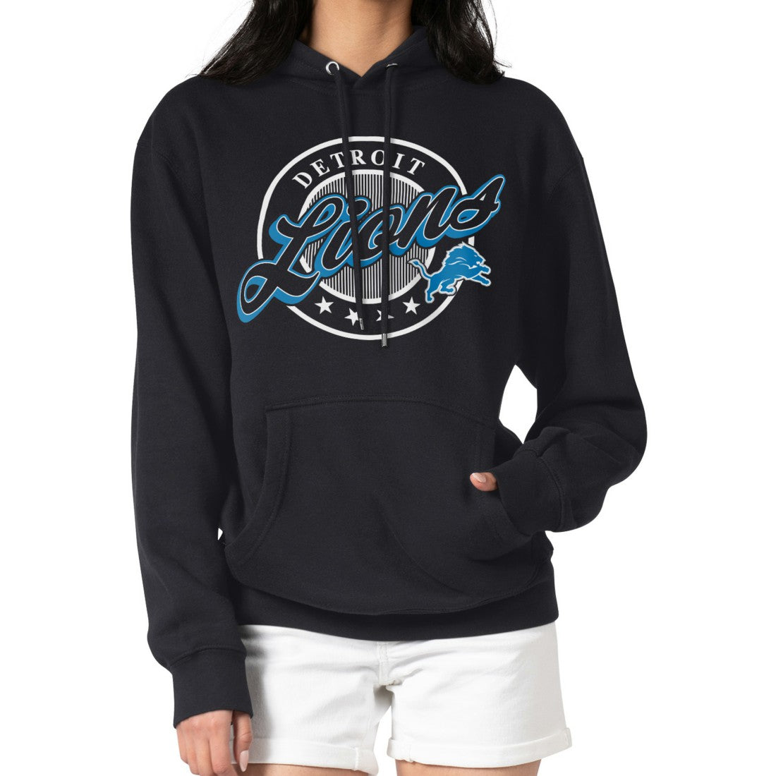 Detroit Lions G-III 4Her by Carl Banks Women's Pinstripe Circle Fleece Pullover Hoodie Black