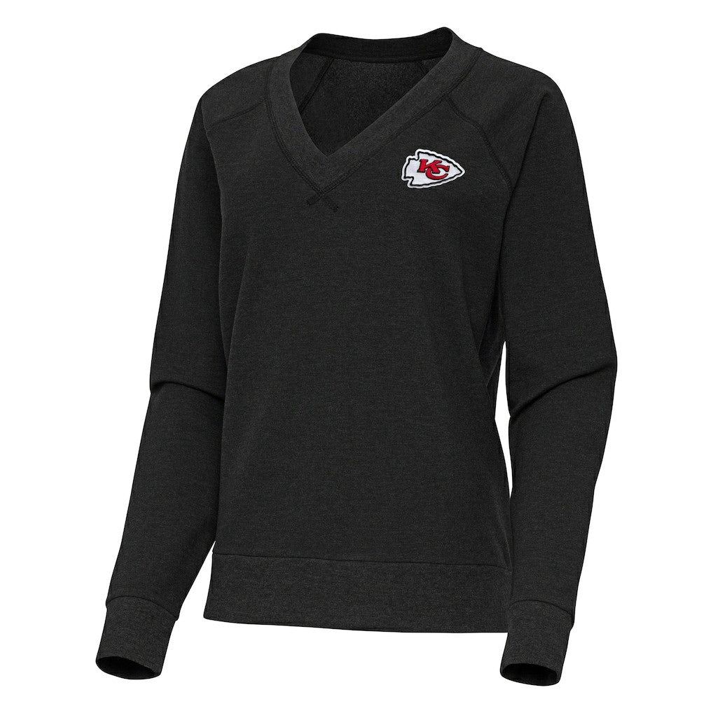 Kansas City Chiefs Antigua Women's Varsity Tri-Blend V-Neck Long Sleeve T-Shirt Heather Black