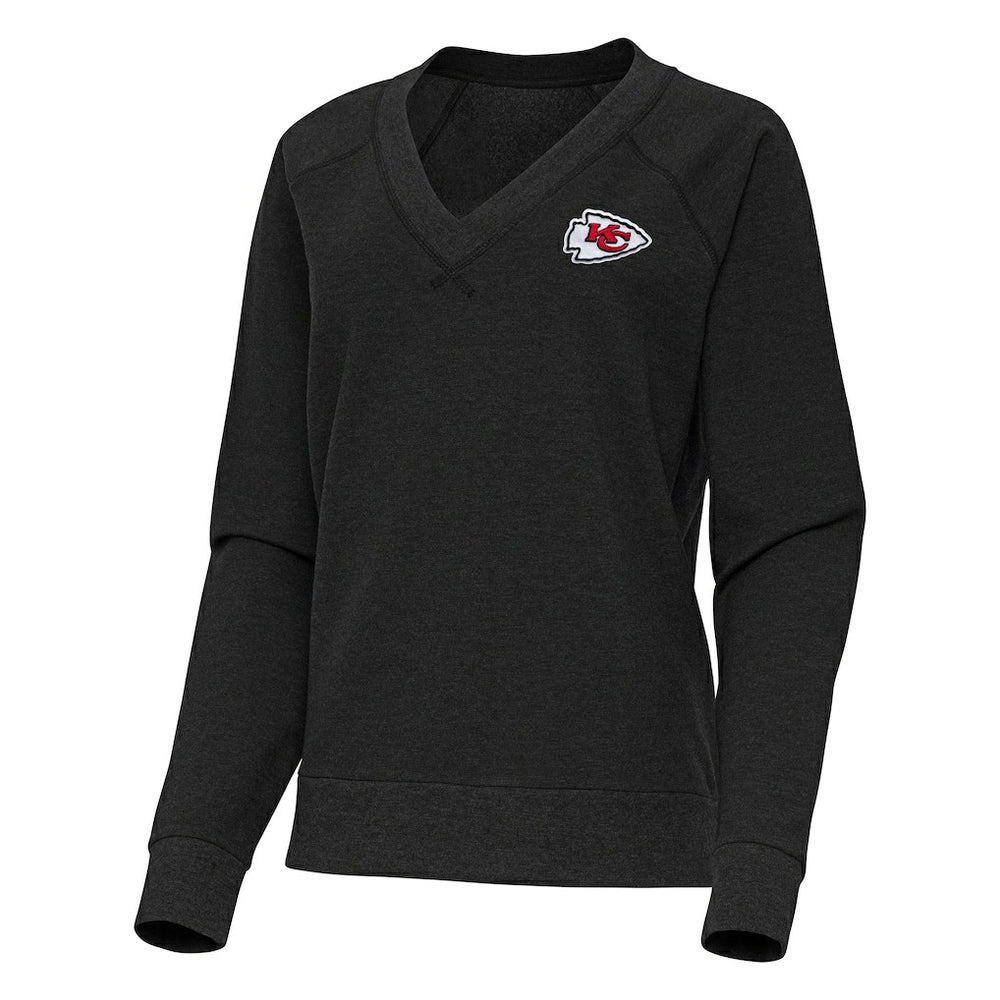 Kansas City Chiefs Antigua Women's Varsity Tri-Blend V-Neck Long Sleeve T-Shirt Heather Black