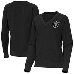 Las Vegas Raiders Antigua Women's Varsity Tri-Blend V-Neck Long Sleeve T-Shirt Heather Black