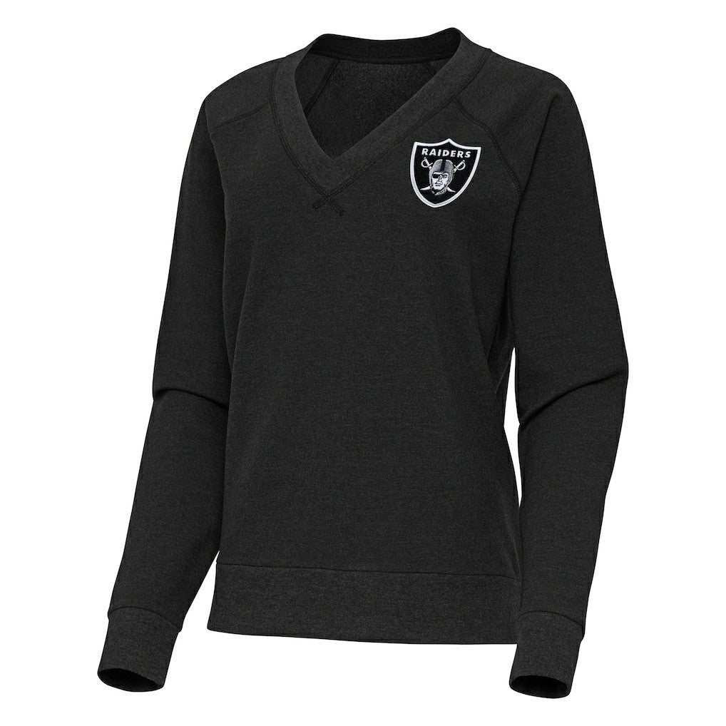 Las Vegas Raiders Antigua Women's Varsity Tri-Blend V-Neck Long Sleeve T-Shirt Heather Black